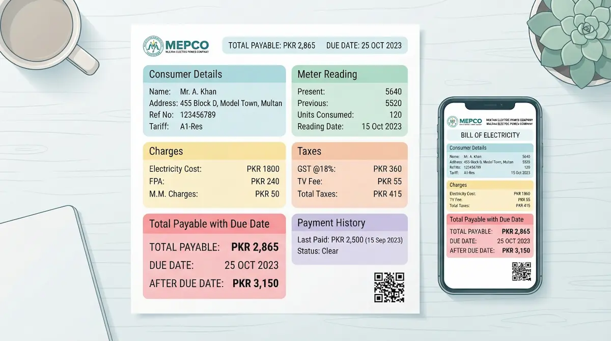 New MEPCO Bill Format 2026 All 6 Sections Explained